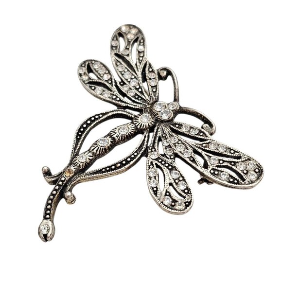 Sweet Romance Butterfly Brooch Clear Rhinestone Silver Tone Pin, Signed - Picture 3 of 10